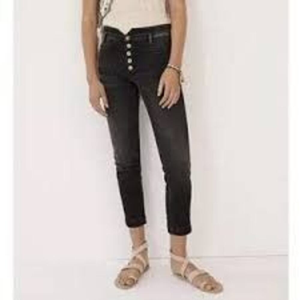 Anthropologie Pilcro and Letterpress High Rise Button Cotton Skinny Black Jeans